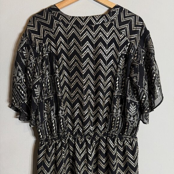 Free People Love Your Chaos Mini Dress Womens Medium Black Gold Drop Waist Tunic - Picture 12 of 15